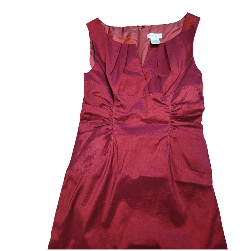 Andre Oliver Burgundy Sheath‎ Dress Metallic Wine V-Neck Cocktail Size 4.  602
